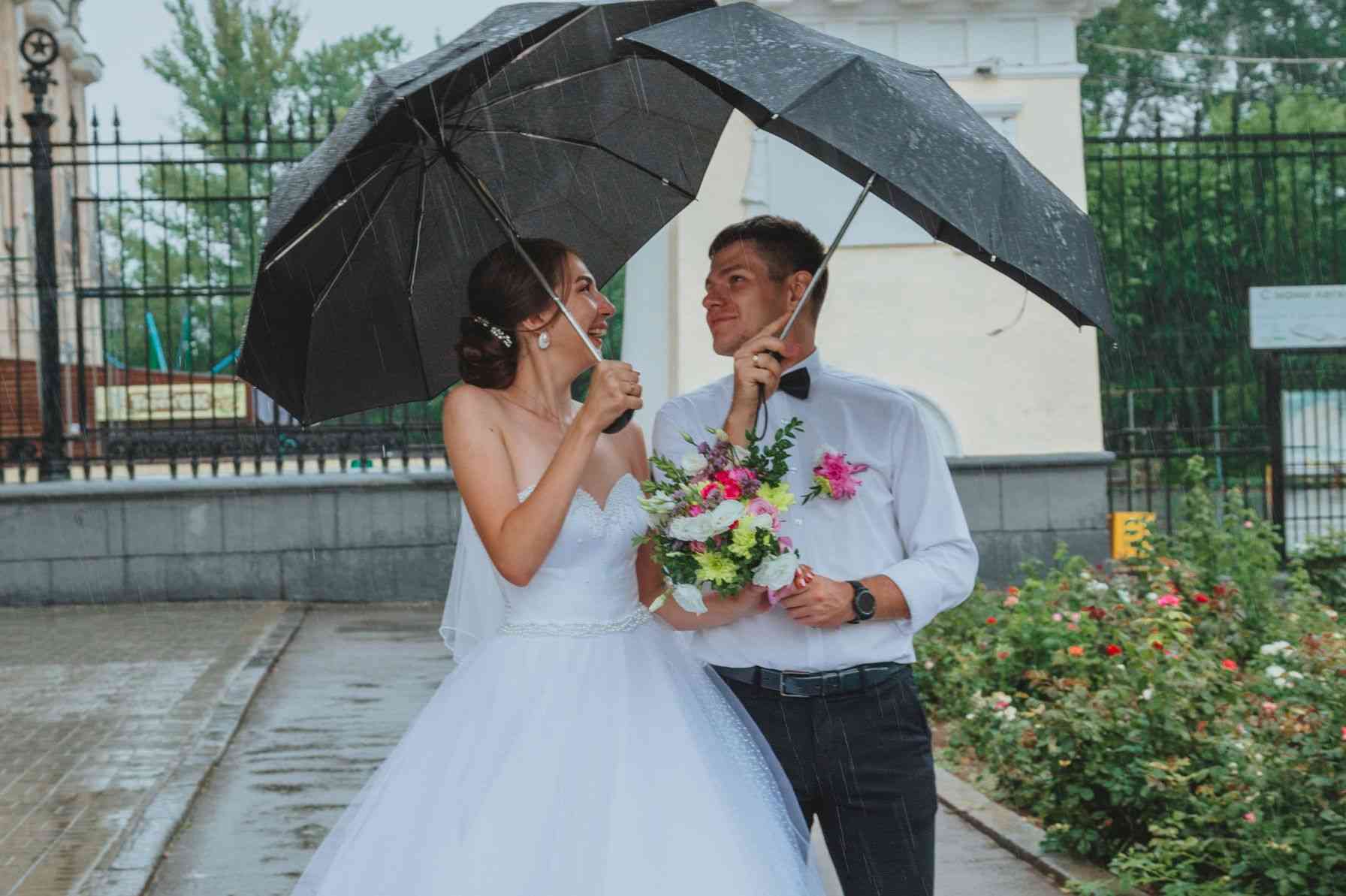 Wedding dress during rainy season