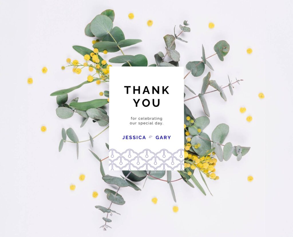 Geometric porcelain wedding invitation thank you card