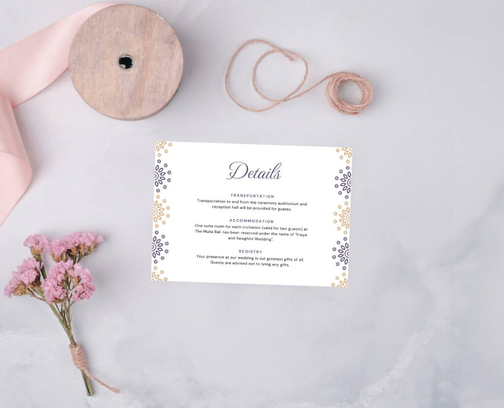 Geometrical mandala purple invitation details
