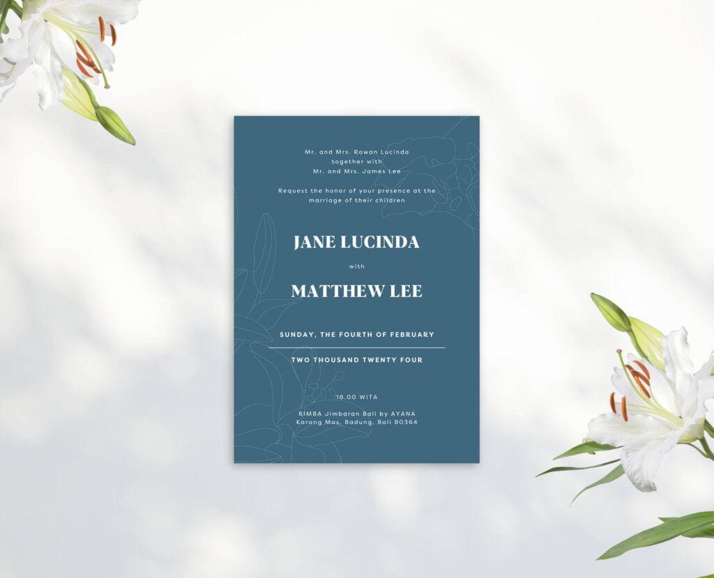 Lily blue wedding invitation