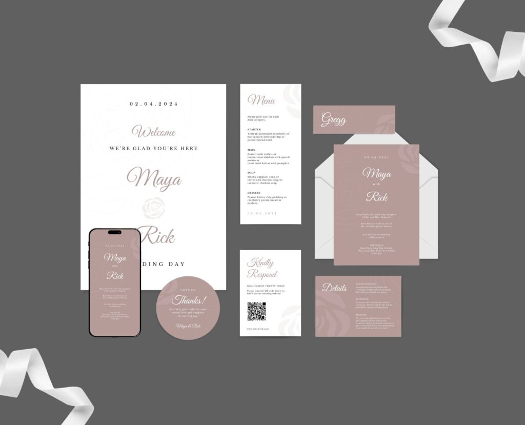 Mauve rose invitation mockup