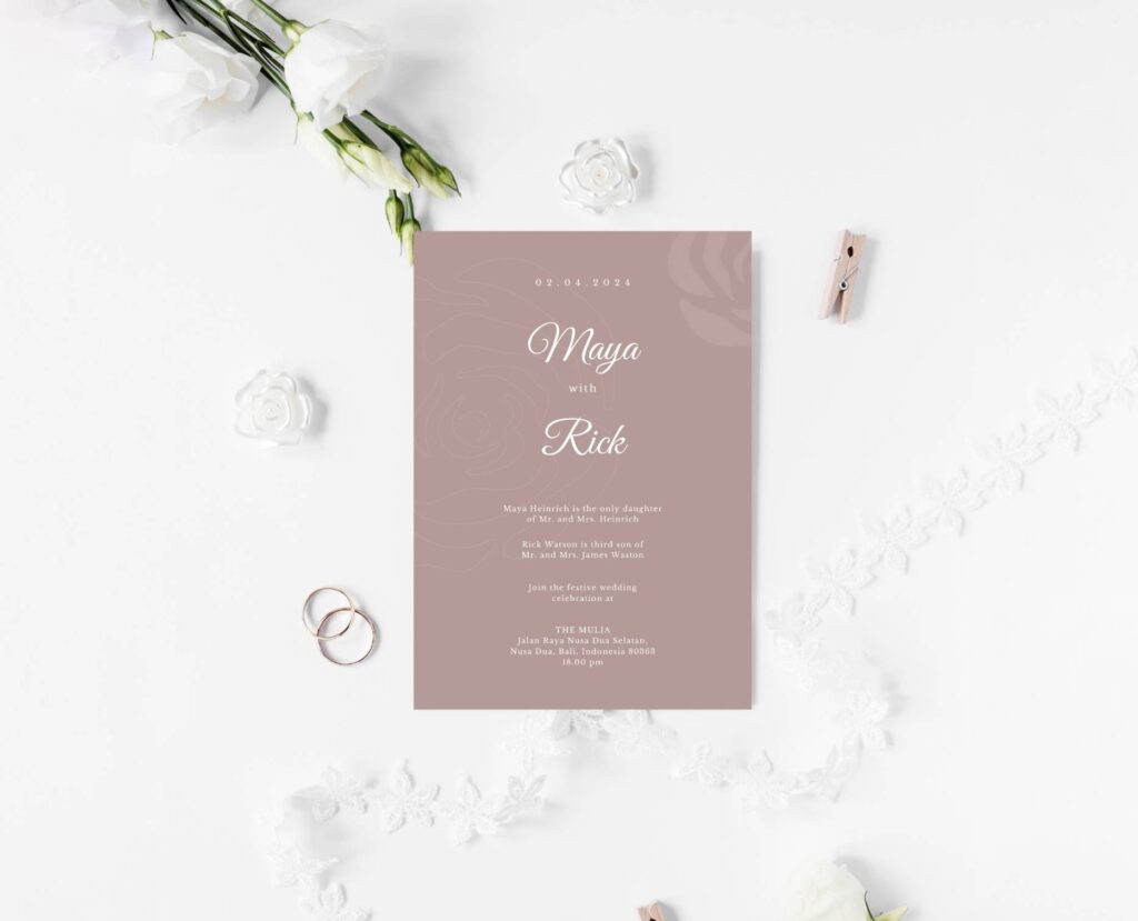 Mauve rose wedding invitation