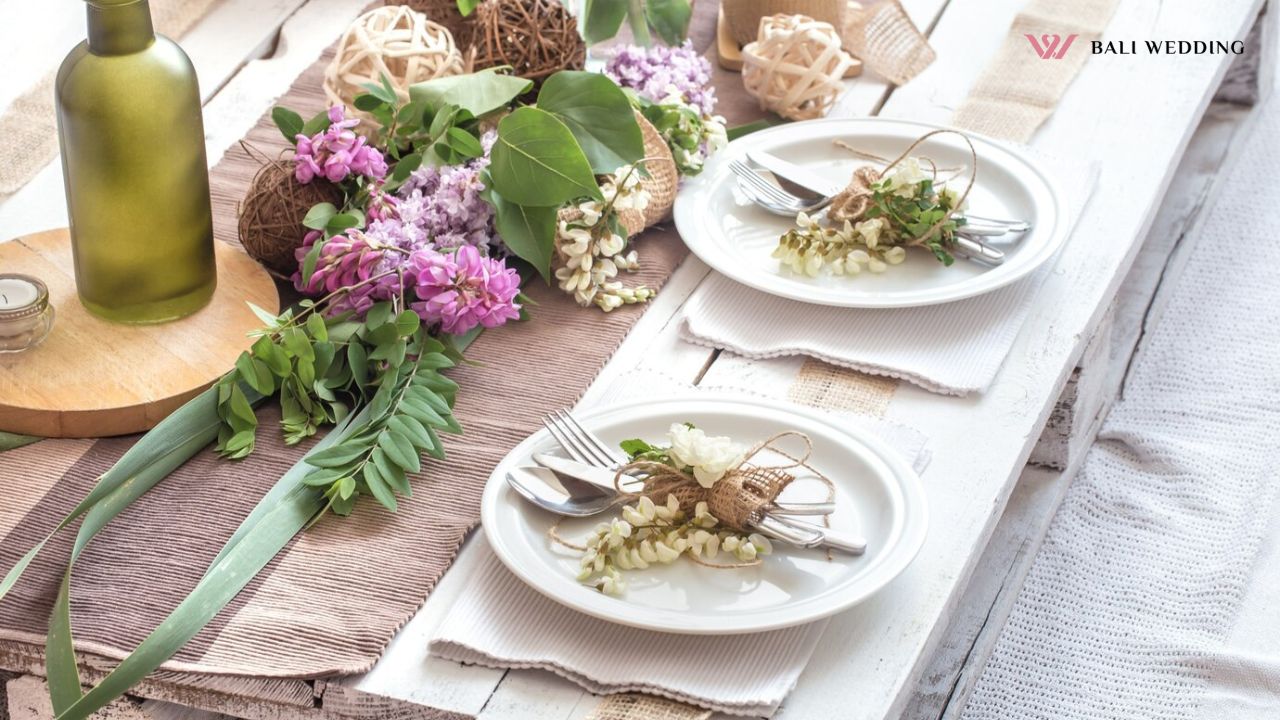 set reception table with bamboo place settings